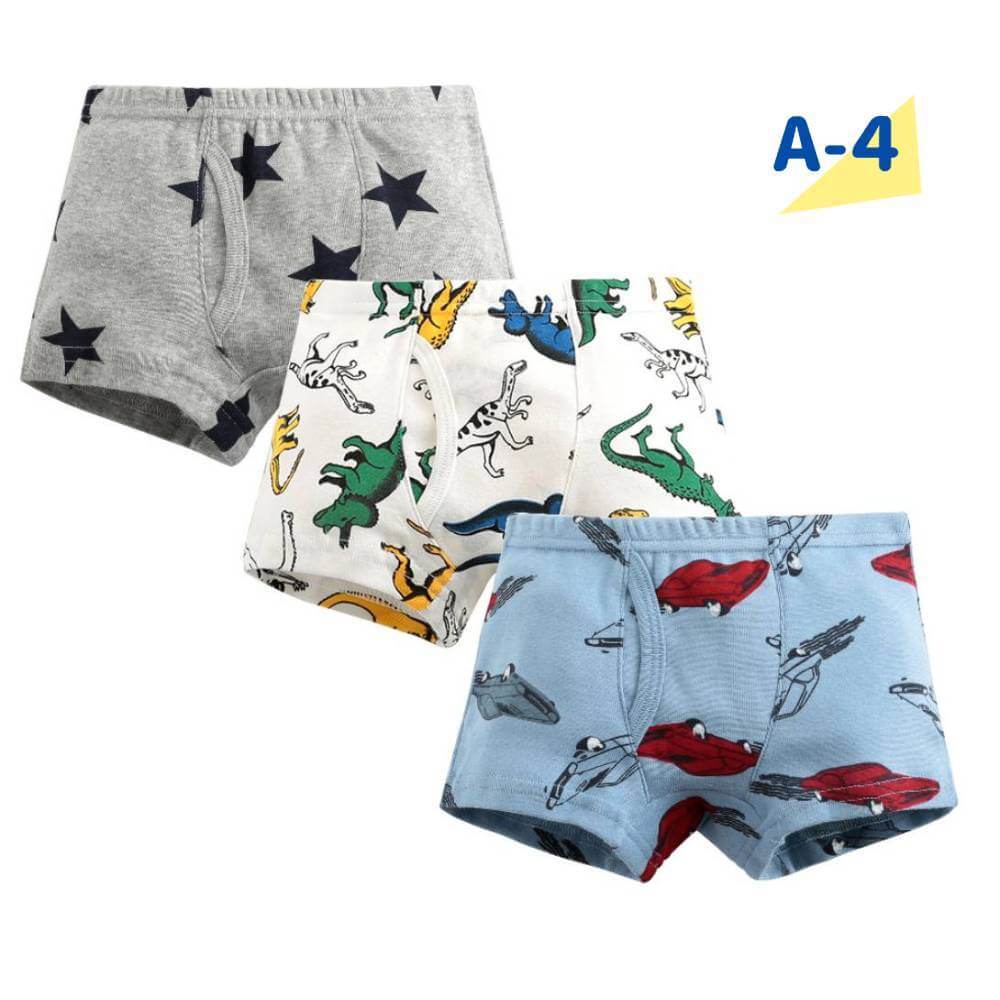 【A-1 110cm】 パンツ キッズ 子供 3枚セット 下着 ボクサーパンツ 3枚組 男の子 男児 ボーイズ BOYS ボクサー ブリーフ インナー 綿100% コットン 前あき 恐竜 車