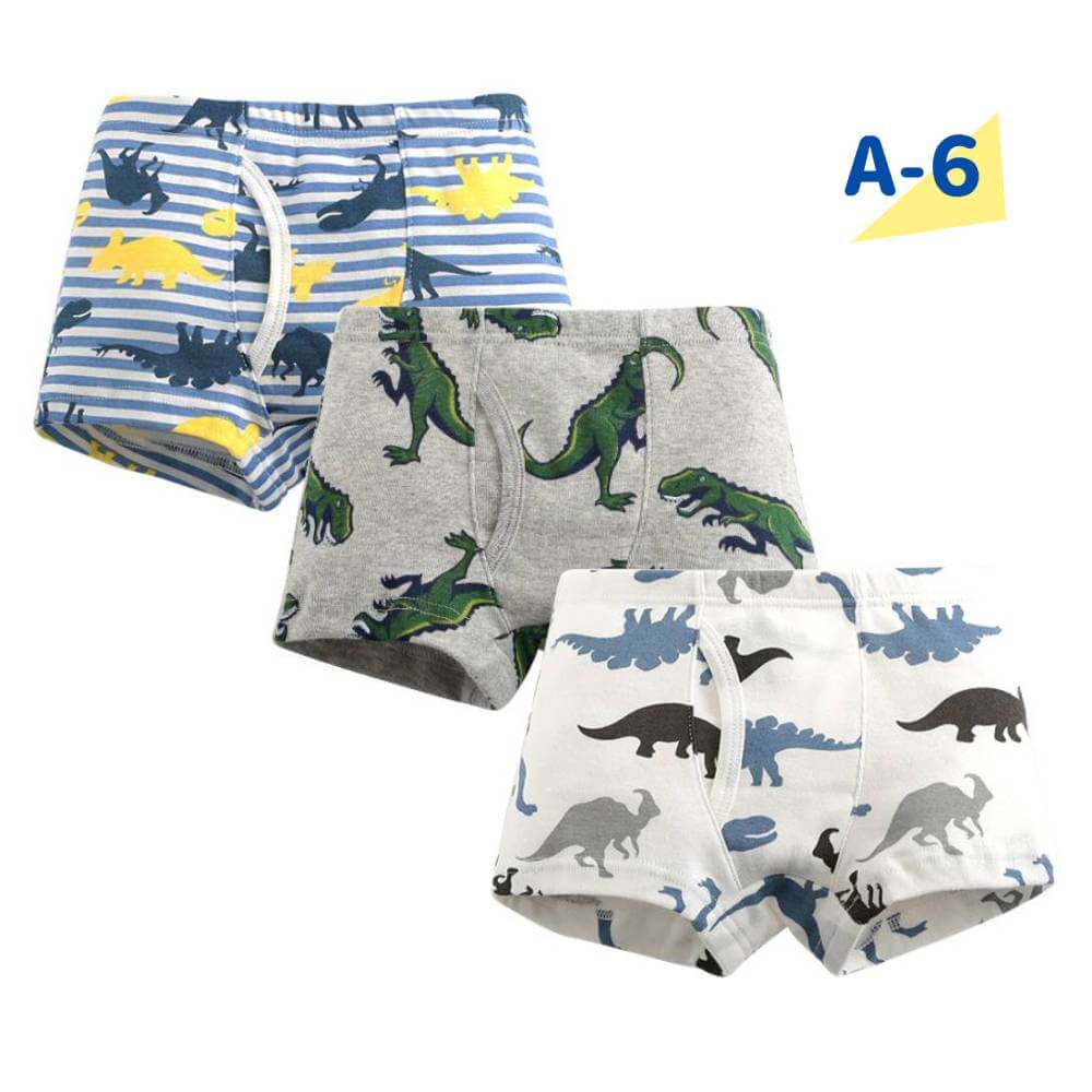 【A-1 110cm】 パンツ キッズ 子供 3枚セット 下着 ボクサーパンツ 3枚組 男の子 男児 ボーイズ BOYS ボクサー ブリーフ インナー 綿100% コットン 前あき 恐竜 車