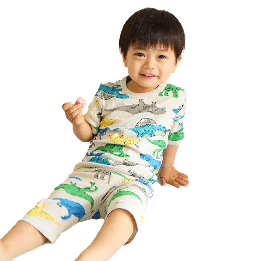 【恐竜（イエロー）110cm】 パジャマ ベビー キッズ 半袖 子供パジャマ 半袖パジャマ ジュニア 子供 男の子 女の子 部屋着 寝巻 ルームウエア 上下セット セットアップ かぶり 綿 コットン 夏