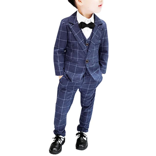 【ネイビー・120cm】 キッズ スーツ 男の子 通販 フォーマル 卒園式 入学式 卒業式 入園式 チェック柄 フォーマルスーツ ジャケット ベスト パンツ ズボン 結婚式 七五三 発表会 パーティ 子供服 90 100 110