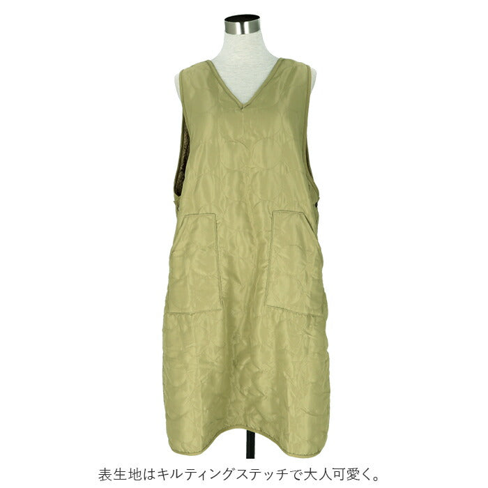 【キューブチェック/グレー・エプロン】 エプロン 暖かい 通販 キルトタブリエ ロングエプロン冬用 フレンズヒル 保育士 介護士 防寒 裏ボア 秋冬 かわいい おしゃれ 大人 ルームウェア 撥水 ロング丈 母の日 敬老の日 ギフト