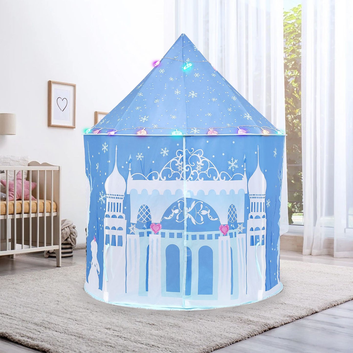 Eaglestone テント 室内 子供 子ども テント キッズテント ハウス ボールテント 女の子 おしゃれ 雪の城 折りたたみ LEDライト付き 屋外 収納バッグ付き 子供用テント キャンプセット 秘密基地 おもちゃ こども用 窓付き 男の子 簡単に組立 贈り物 誕生日 プレゼント ES11