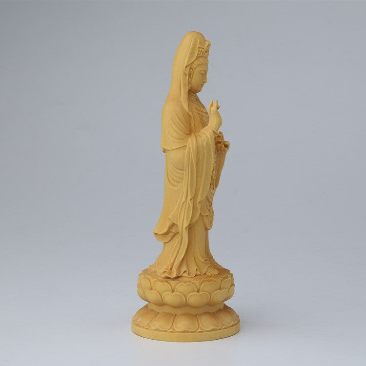 10cm 観音菩薩 木彫り 彫刻 柘植木彫り 仏像 縁起物 祈る 開運 スピリチュアル プレゼント 贈り物 ギフト お土産 お守り 置物 風水 飾り