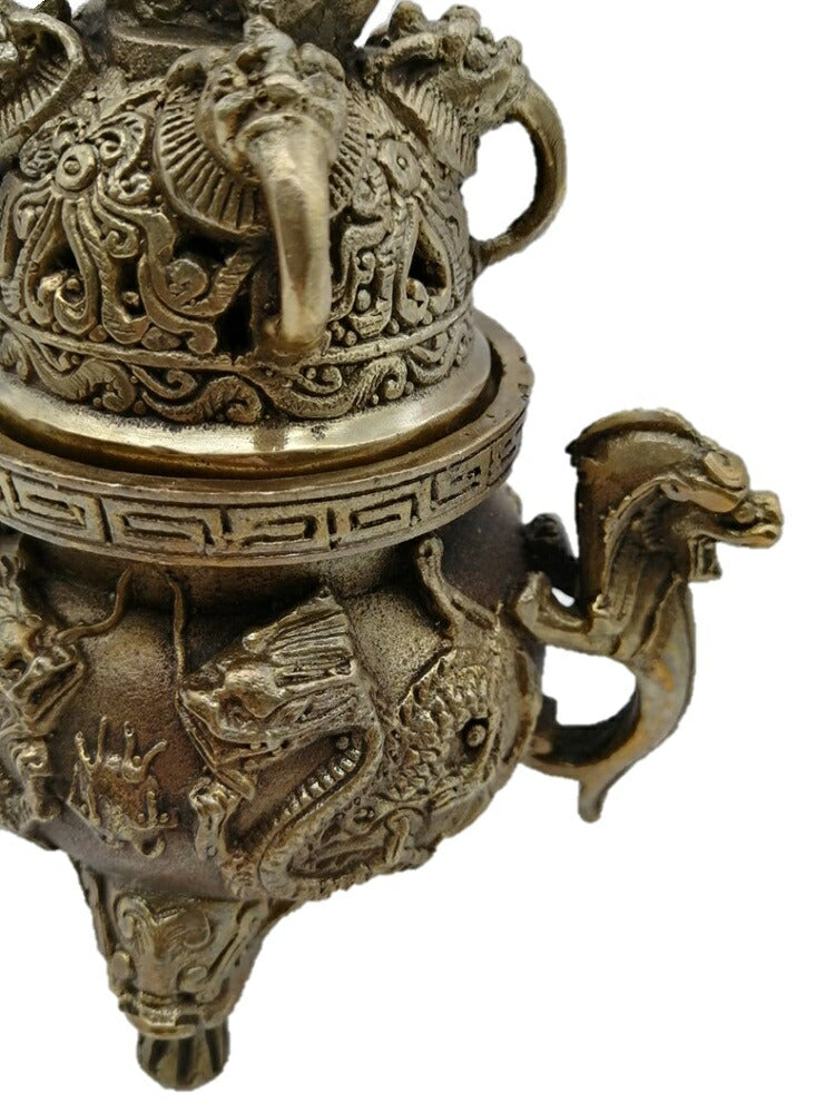 香炉 獅子 龍 銅製開運風水 九龍香炉 大 香炉 茶器 酒壺 香立て 開運風水龍置物 おしゃれ オフィス 玄関先 お香たて 香皿 香立 祝い 誕生日 プレゼント バリ雑貨