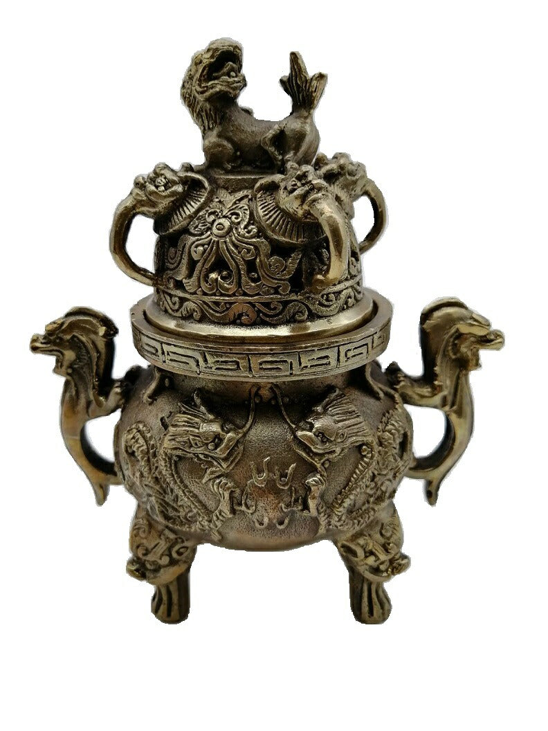 香炉 獅子 龍 銅製開運風水 九龍香炉 大 香炉 茶器 酒壺 香立て 開運風水龍置物 おしゃれ オフィス 玄関先 お香たて 香皿 香立 祝い 誕生日 プレゼント バリ雑貨