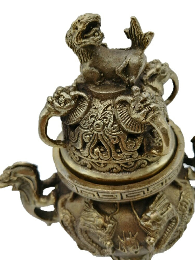 香炉 獅子 龍 銅製開運風水 九龍香炉 大 香炉 茶器 酒壺 香立て 開運風水龍置物 おしゃれ オフィス 玄関先 お香たて 香皿 香立 祝い 誕生日 プレゼント バリ雑貨