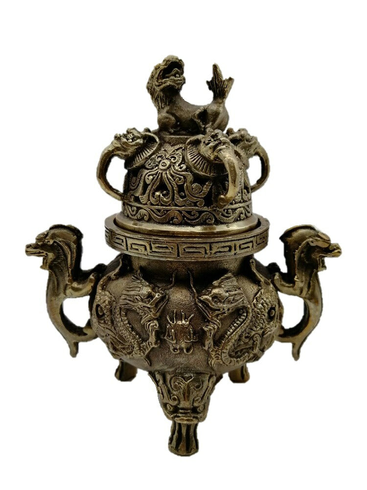 香炉 獅子 龍 銅製開運風水 九龍香炉 大 香炉 茶器 酒壺 香立て 開運風水龍置物 おしゃれ オフィス 玄関先 お香たて 香皿 香立 祝い 誕生日 プレゼント バリ雑貨