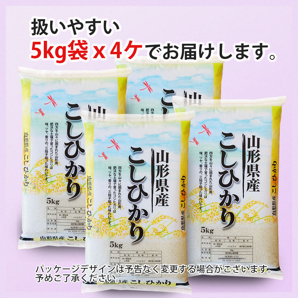 コシヒカリ 無洗米 20kg (5kg×4袋) 山形県産 令和3年産 送料無料 20キロ 米 こめ コメ お米 精米 新米