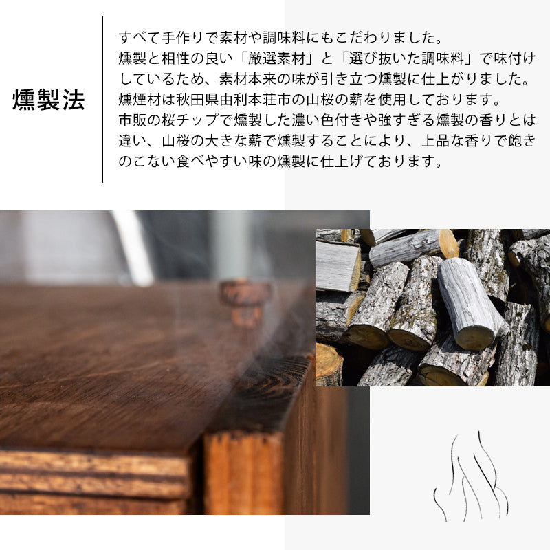 鯖・いぶりがっこ・鶏もも・鶏ムネのお試し燻製4種セット
