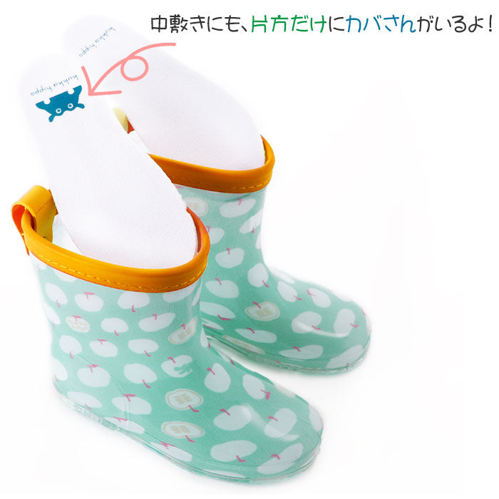【リンゴ・Lサイズ19cm】 レインブーツ キッズ おしゃれ 通販 女の子 男の子 長靴 子供 こども 子ども kukka hippo クッカヒッポ かわいい 通園 登園 幼稚園 保育園 3歳 4歳 5歳 15cm 17cm 19cm 入園 準備 靴