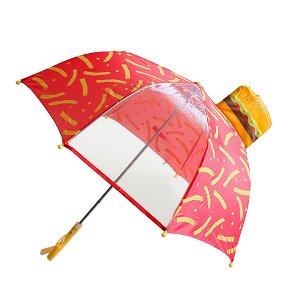 【047366ハンバーガー】 傘 キーストーン Keystone  通販 キッズ 子供用 45cm 45センチ キッズアンブレラ 透明窓付き 幼稚園 保育園 小学校 通園 通学 男の子 女の子 レイングッズ 雨傘 3Dビューアンブレラ