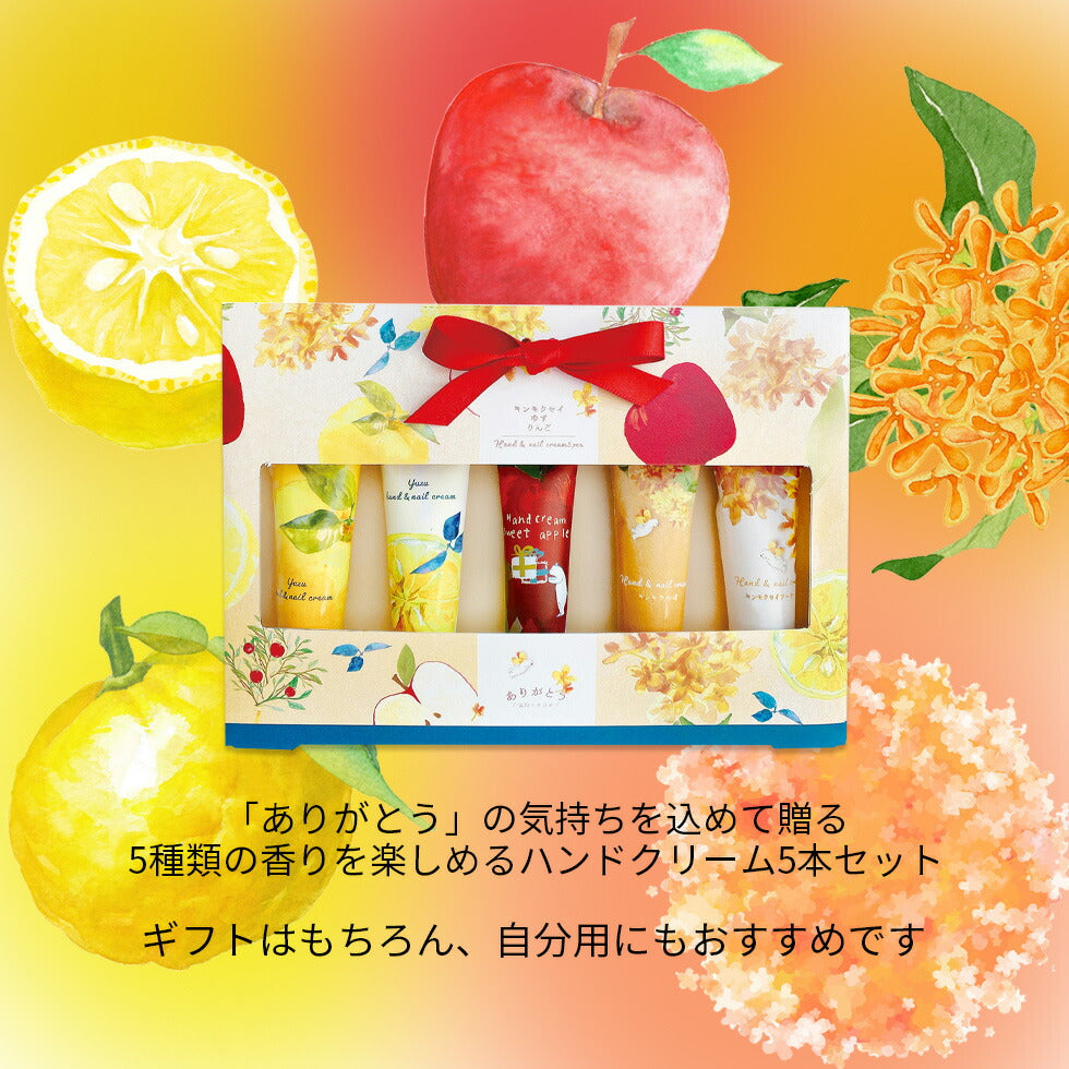 ハンドクリーム 5本入りセット キンモクセイ / ゆず / りんご の香り ハンドケア 保湿 乾燥 プレゼント コスメ ギフト コフレ プチギフト 贈り物 人気 プチプラ ほんやら堂 金木犀 ユズ 柚子 リンゴ 福袋 コスメ 定形外 150 発送