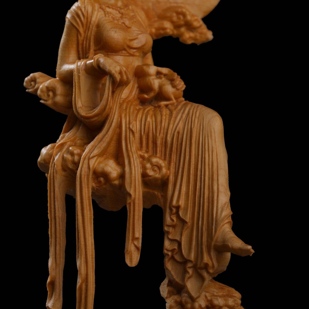 月の神 嫦娥 中秋 置物 木彫り 天女像 中国神話人物 手作り 美術品 中秋の贈り物    かぐや姫 彫刻 兎 月見 満月 風水