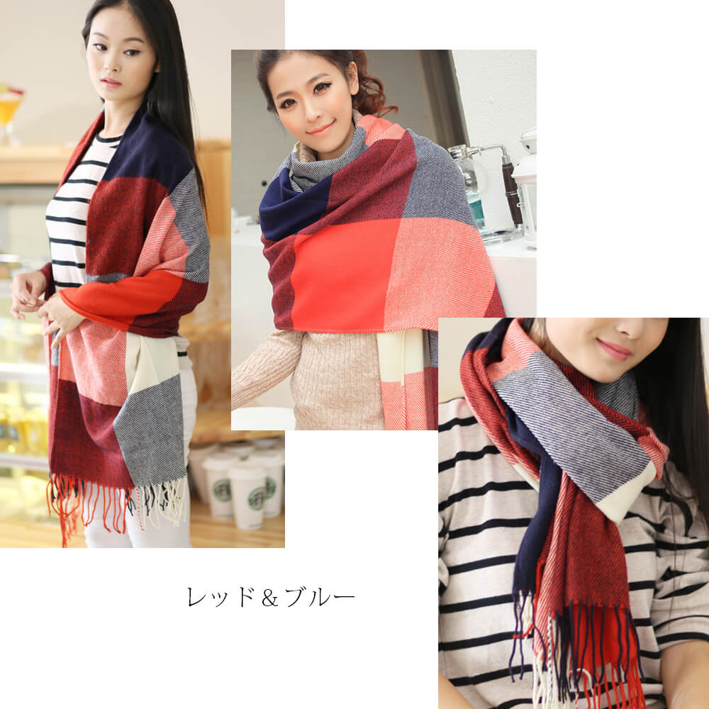 【ベージュ＆ブラウン】 大判ストール レディース メンズ 厚手 200×60cm チェック マフラー ひざ掛け ブランケット ショール 暖かい お買い得 無地 かわいい おしゃれ 秋冬 人気