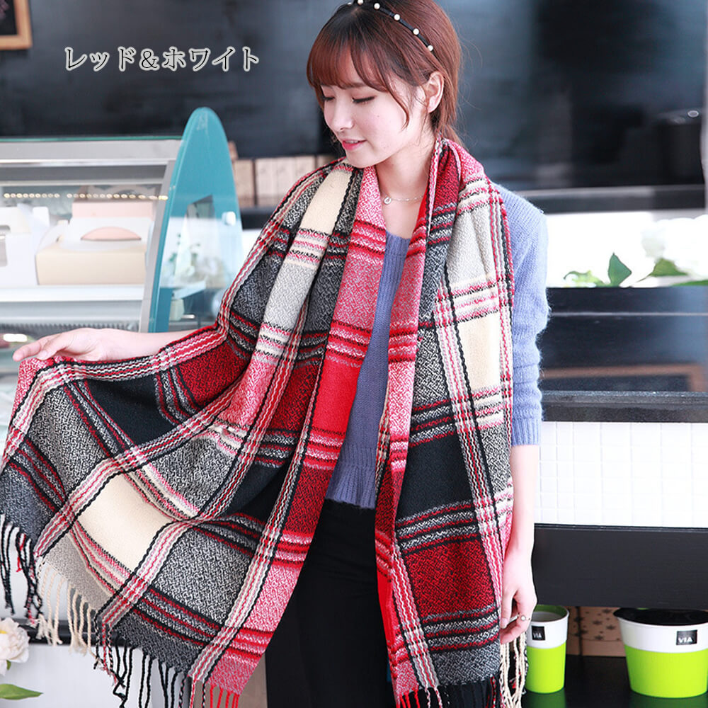 【ベージュ＆ブラウン】 大判ストール レディース メンズ 厚手 200×60cm チェック マフラー ひざ掛け ブランケット ショール 暖かい お買い得 無地 かわいい おしゃれ 秋冬 人気