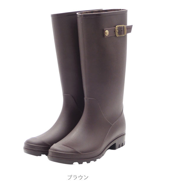【ブラック・L(24.5～25cm)】 レインブーツ Mon Frere モン フレール  通販 レディース おしゃれ かわいい 茶色 ブラウン 黒 ブラック 防水 雨具 サイドベルト ロングタイプ 長い アウトドア ジョッキー ミセス
