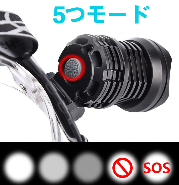 LEDヘッドライト 充電式 史上最強ルーメン 最高輝度 5段階の点灯モード(w014)B