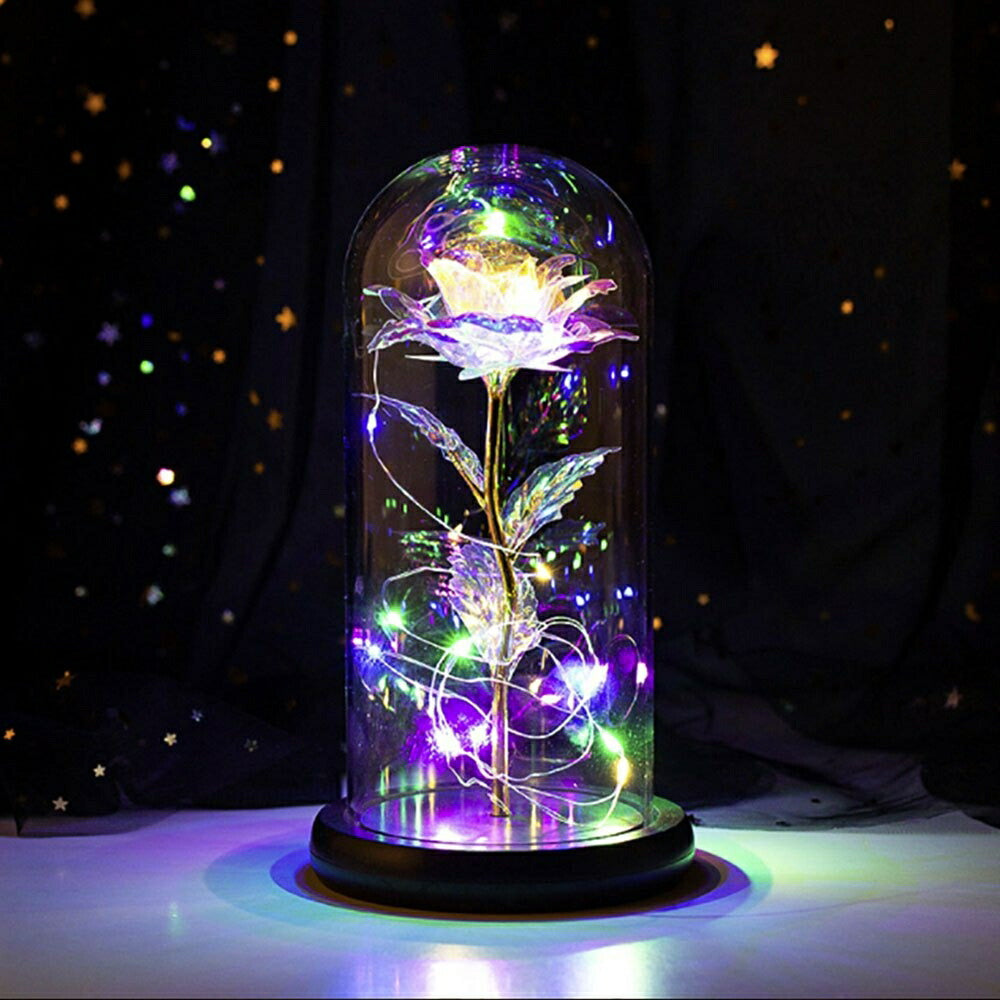 照明 薔薇 ガラスドーム LED 3D オブジェ 雑貨 玄関 レインボー ギャラクシーローズ おしゃれライト ガラスアート バラ ローズ フラワー 花 華 ガーデン イルミネーションライト イルミネーション インテリア ライトアップ 置物 置き物 卓上 テーブル ガラス 癒しグッズ
