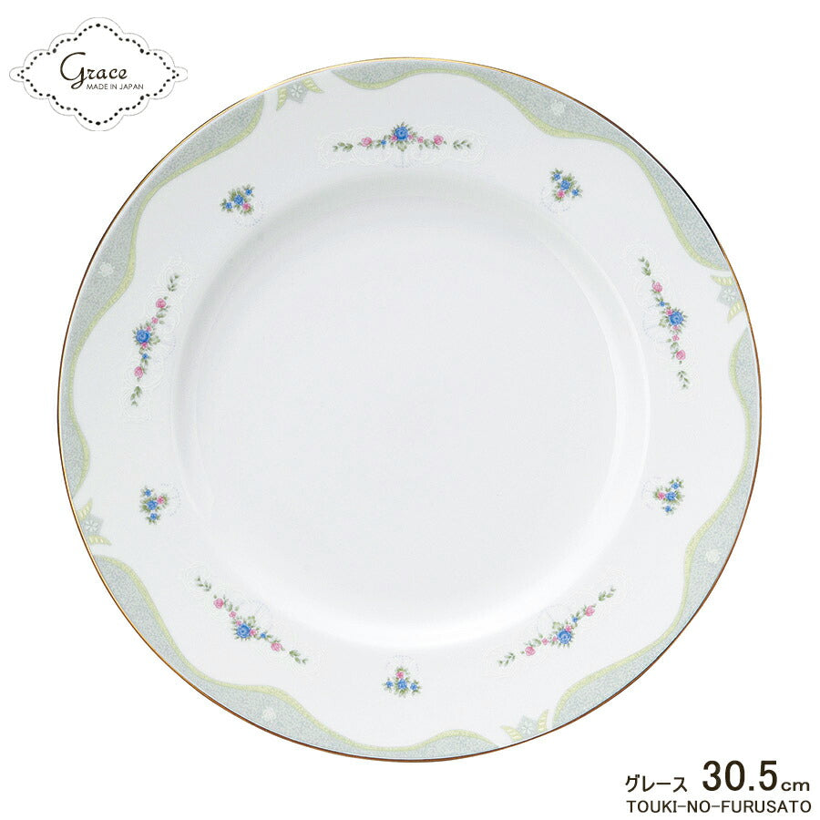 グレース30cmプレート(12吋プレート) 直径30.5cm 電子レンジOK 丸皿 プレート 大皿 小花 レース 上品 金線 ゴールド 豪華 SNS映え インスタ映え かわいい 国産 美濃焼 日本製 洋食器 高品質  陶器のふる里  stockヤ