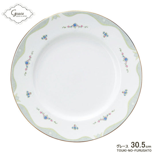 グレース30cmプレート(12吋プレート) 直径30.5cm 電子レンジOK 丸皿 プレート 大皿 小花 レース 上品 金線 ゴールド 豪華 SNS映え インスタ映え かわいい 国産 美濃焼 日本製 洋食器 高品質  陶器のふる里  stockヤ