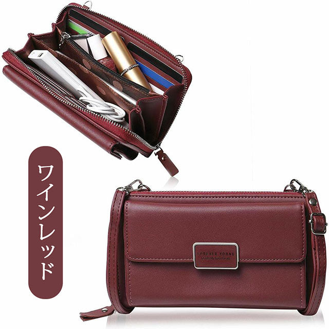 ポシェット お財布ポシェット 財布 お財布機能付き スマホポシェット レディース 斜めがけ 軽量 女の子 ポシェット 2way ショルダーバッグ 斜めがけ 大人 ポーチ かわいい おしゃれ 小物入れ ママ ショルダー 皮 ブランド 財布 ブランド お財布  ミニショルダー 直送(ダークピンク)