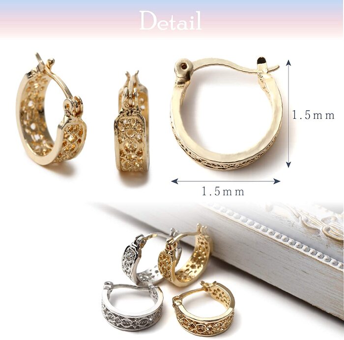 Renervate ピアス 金属アレルギー 18金 18k フープ 揺れる キャッチ シンプル 小さい セット アレルギー ピアス レディース 大人 ブランド ぶらさがり ピアス かわいい 可愛い 韓国 派手 かっこいい 人気 ジュエリー プレゼント 両耳 つけっぱなし シルバー ゴールド(シルバー)