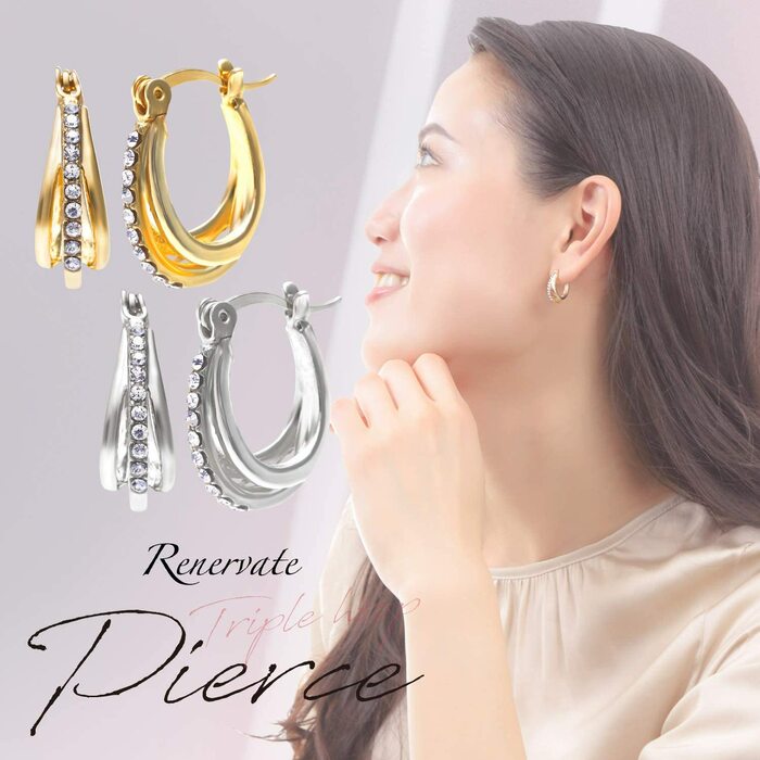 Renervate ピアス 金属アレルギー 18金 18k フープ 揺れる キャッチ シンプル 小さい セット アレルギー ピアス レディース 大人 ブランド ぶらさがり ピアス かわいい 可愛い 韓国 派手 かっこいい 人気 ジュエリー プレゼント 両耳 つけっぱなし シルバー ゴールド(ゴールド)