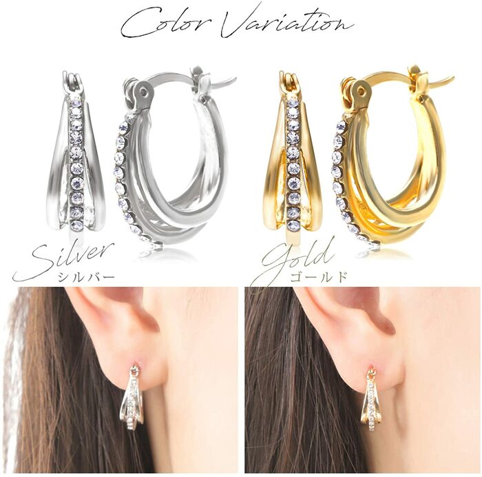 Renervate ピアス 金属アレルギー 18金 18k フープ 揺れる キャッチ シンプル 小さい セット アレルギー ピアス レディース 大人 ブランド ぶらさがり ピアス かわいい 可愛い 韓国 派手 かっこいい 人気 ジュエリー プレゼント 両耳 つけっぱなし シルバー ゴールド(ゴールド)