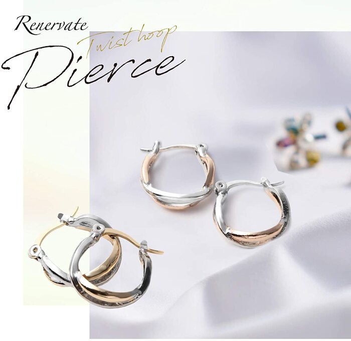 Renervate ピアス 金属アレルギー 18金 18k フープ 揺れる キャッチ シンプル 小さい セット アレルギー ピアス レディース 大人 ブランド ぶらさがり ピアス かわいい 可愛い 韓国 派手 かっこいい 人気 プレゼント つけっぱなし シルバー ゴールド ツートンカラー(ゴールド)