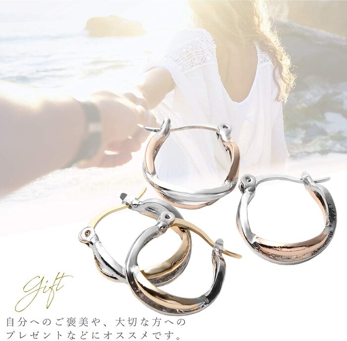 Renervate ピアス 金属アレルギー 18金 18k フープ 揺れる キャッチ シンプル 小さい セット アレルギー ピアス レディース 大人 ブランド ぶらさがり ピアス かわいい 可愛い 韓国 派手 かっこいい 人気 プレゼント つけっぱなし シルバー ゴールド ツートンカラー(ゴールド)