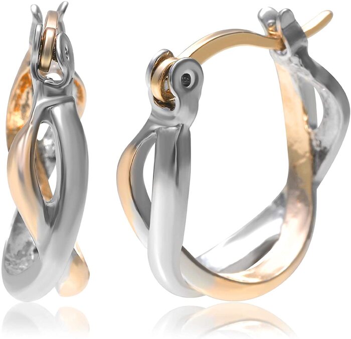 Renervate ピアス 金属アレルギー 18金 18k フープ 揺れる キャッチ シンプル 小さい セット アレルギー ピアス レディース 大人 ブランド ぶらさがり ピアス かわいい 可愛い 韓国 派手 かっこいい 人気 プレゼント つけっぱなし シルバー ゴールド ツートンカラー(ピンクゴールド)