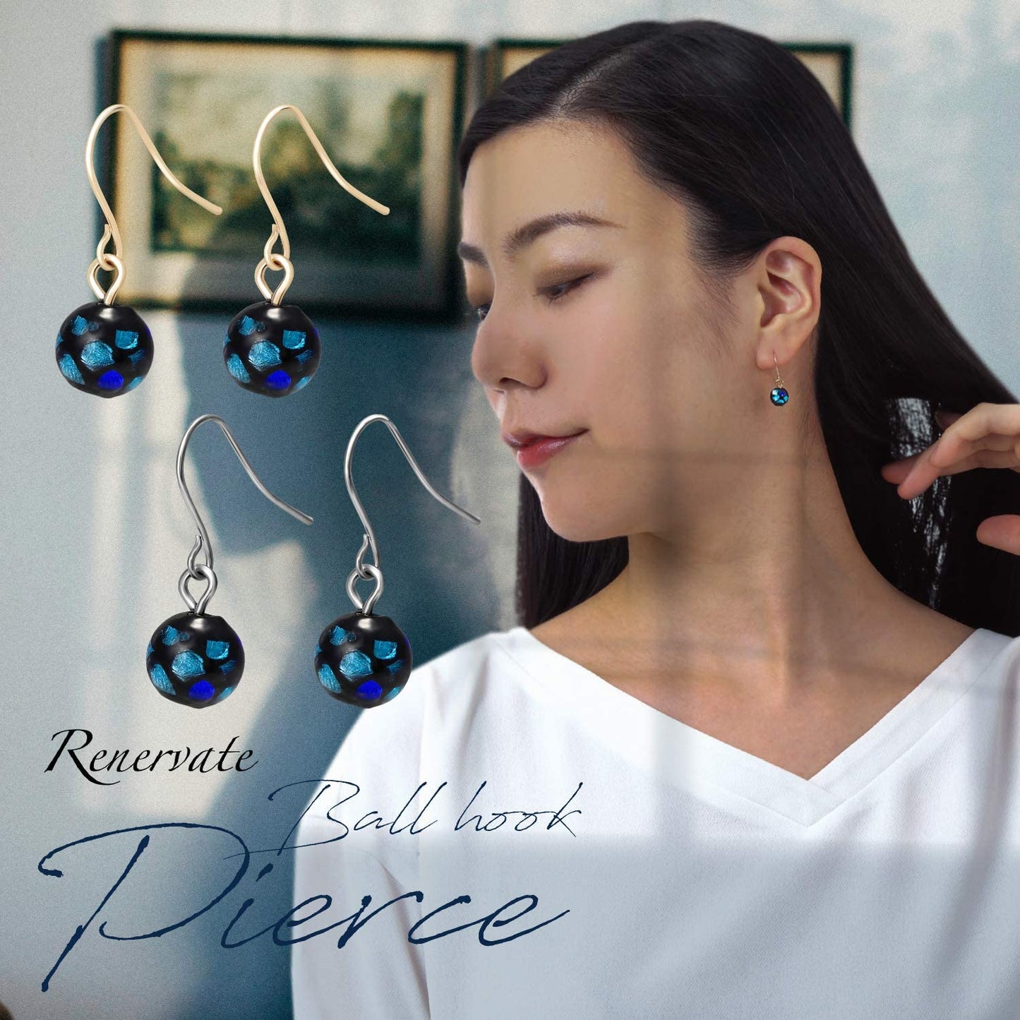 Renervate 揺れる ピアス レディース 人気 流行 ブランド シンプル フックピアス シルバー K18ゴールド仕上げ キャッチ 天然石 女性 アクセサリー レディースジュエリー おしゃれ 可愛い  金属アレルギー対応 プレゼント 両耳 セット　直送(ゴールド)