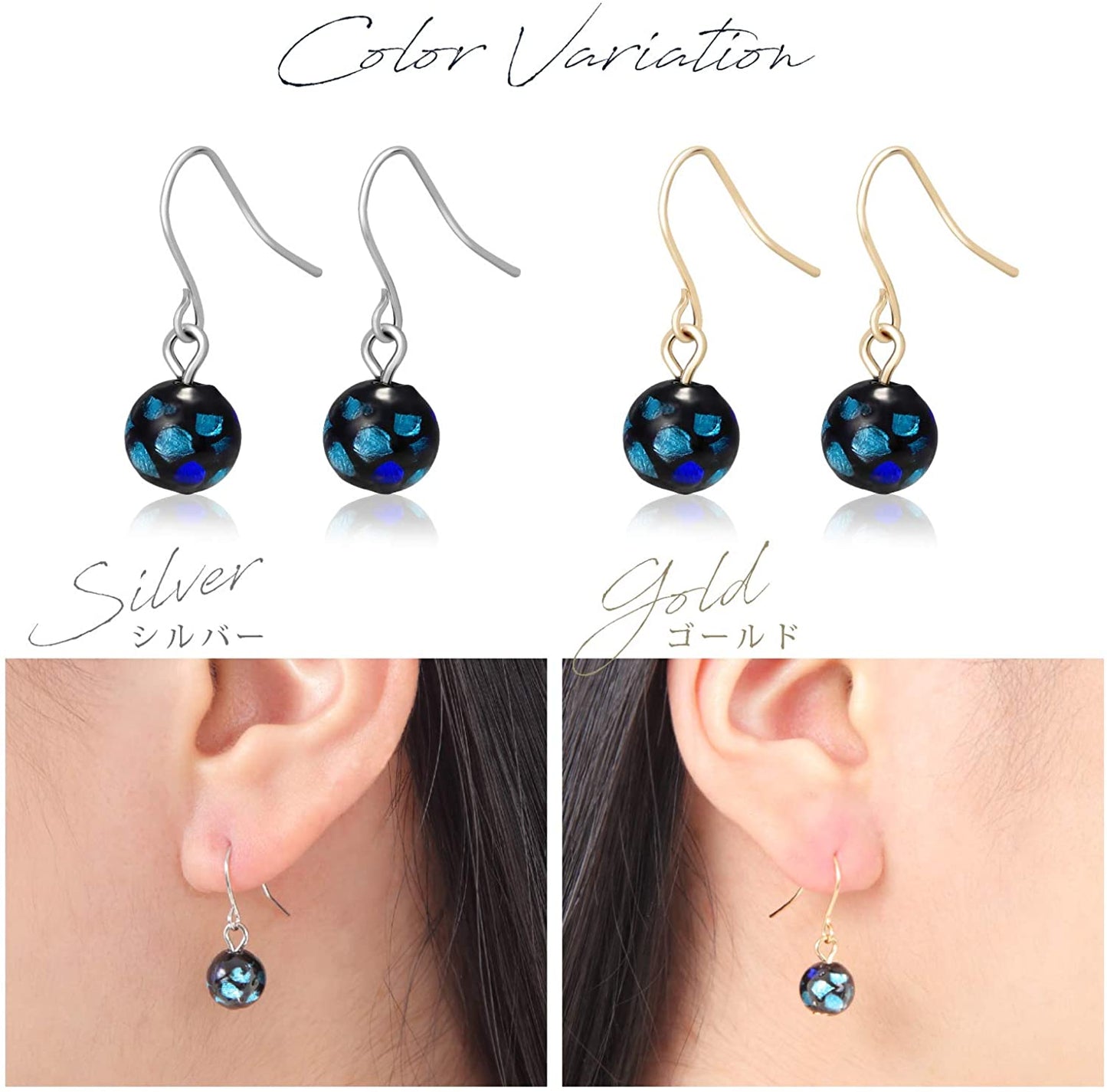 Renervate 揺れる ピアス レディース 人気 流行 ブランド シンプル フックピアス シルバー K18ゴールド仕上げ キャッチ 天然石 女性 アクセサリー レディースジュエリー おしゃれ 可愛い  金属アレルギー対応 プレゼント 両耳 セット　直送(シルバー)