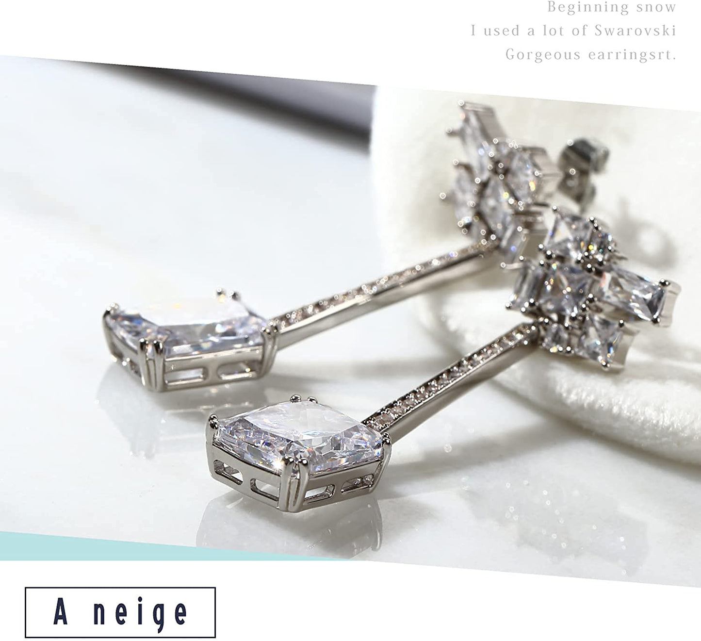 A neige ピアス レディース 人気 金属アレルギー対応 ジュエルボックス レディースピアス スワロフスキー 揺れるピアス ブランド シンプル シルバー ゴールド 18k加工 イヤリング  アクセサリー 樹脂 誕生日 プレゼント 結婚記念日 女性 大人 jewelvox かわいい 両耳 セット(シルバー)