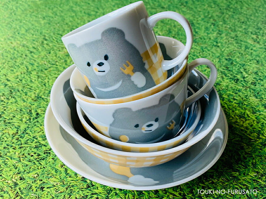 クマとごはん食器６点セット  くま 熊 白磁 電子レンジOK 食洗機OK 子供用 キッズ用 食器 お子様用食器 子供サイズ かわいい アニマル 動物 キャラクター 美濃焼 国産 安心 日本製 誕生日プレセント お食い初め 御祝い ギフト キッズ  食器セット 陶器のふる里  trys亜