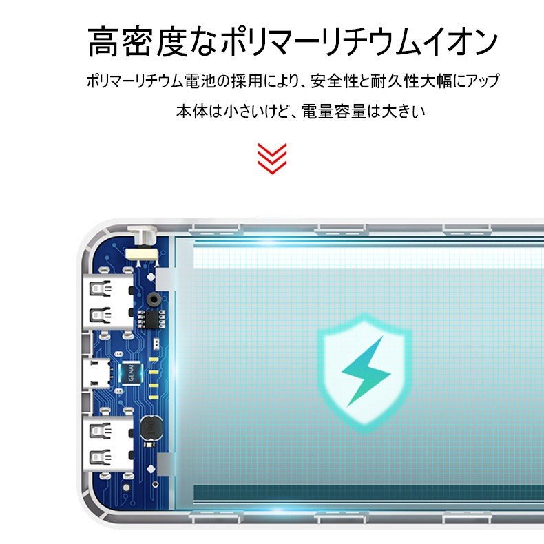 モバイルバッテリー スマホ充電器 大容量 12000mAh 小型 急速充電器 PSE認証済 残量表示 2台同時充電 携帯充電器 iPhone/iPad/Android 各種対応 送料無料