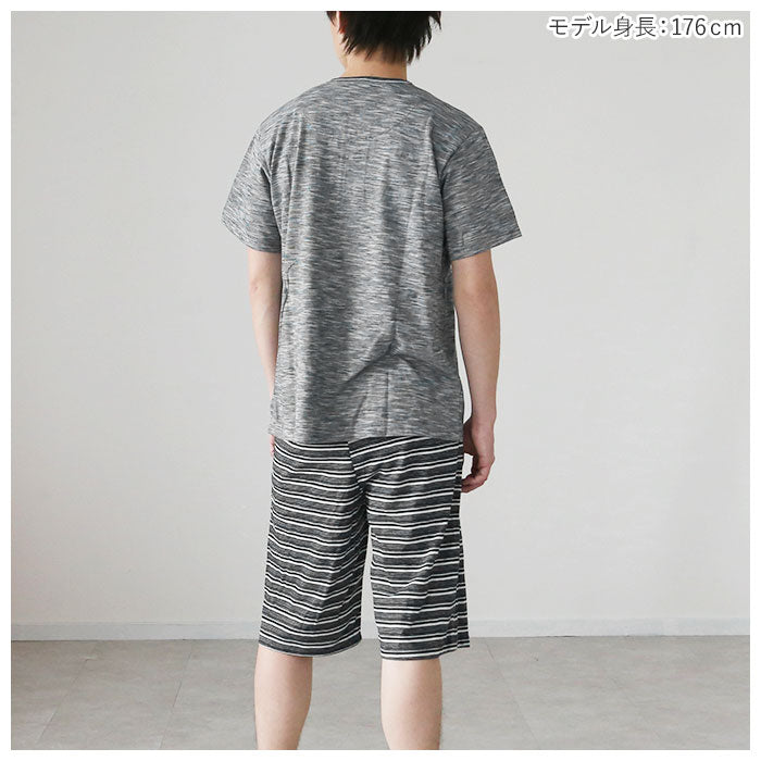 【杢グレーx杢グレー・Mサイズ】 パジャマ メンズ 半袖 通販 5分丈パンツ おしゃれ 寝巻 半ズボン 紳士パジャマ 春 夏 シンプル ルームウェア 敬老の日 父の日 プレゼント ギフト ナイトウェア m l サイズ 夏用