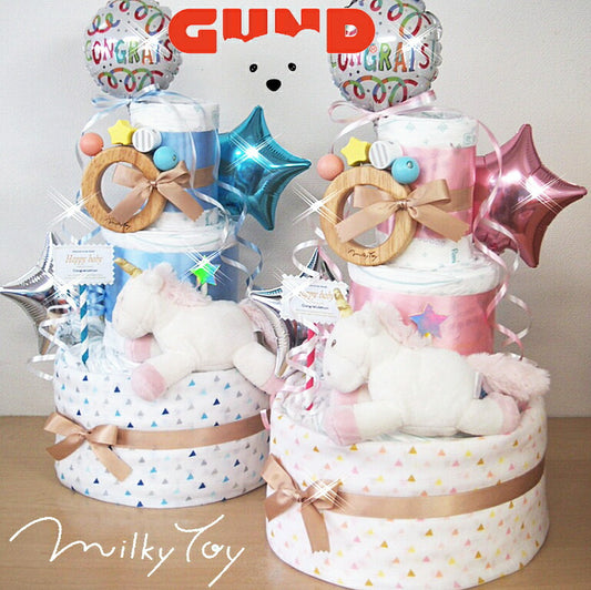 ミルキートイ優しい色合いのおむつケーキ【Ｓサイズ・ピンク/ポニー】/milkytoy/出産祝いギフト/男の子女の子にもおすすめ！