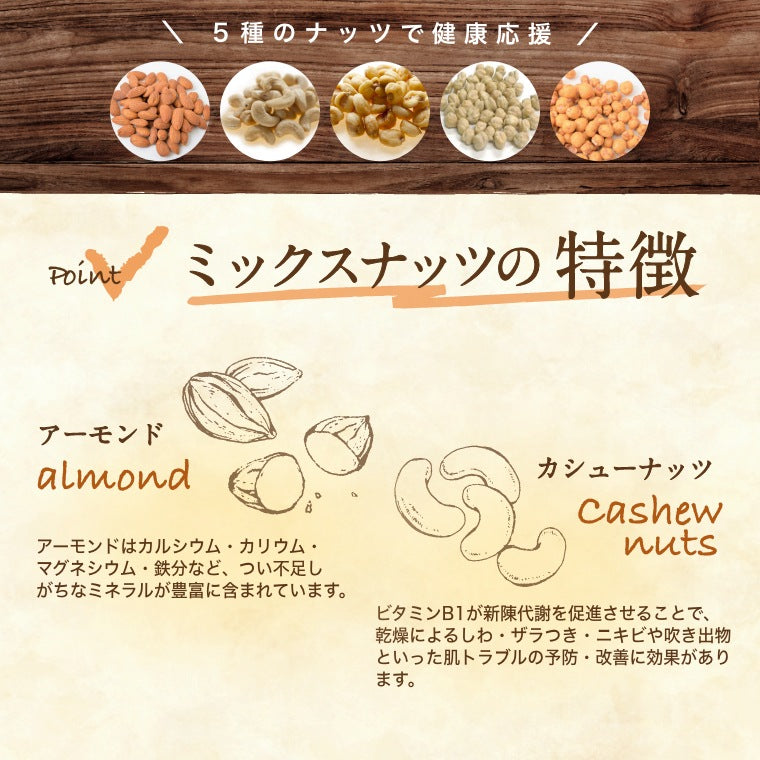 ミックスナッツ 塩味 ナッツ 贅沢5種 1kg 送料無料 みっくすなっつ アーモンド カシューナッツ ジャイアントコーン ガルバンソ スナックピー ナッツ 有塩 塩付き 塩あり おやつ おつまみ 家呑み 宅呑み 健康 プレゼント お徳用 業務用 大容量 チャック袋入り グルメ みのや