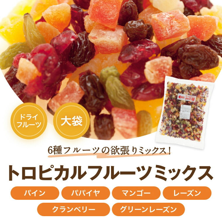 ドライフルーツ ミックス 神戸のおまめさんみの屋 トロピカルフルーツミックス 1kg 送料無料 ( パイン パパイヤ マンゴー クランベリー レーズン グリンレーズン ) ふるーつみっくす おやつ おつまみ 非常食 製菓材料 製パン材料 ケーキ材料 お徳用 大容量 チャック袋入り