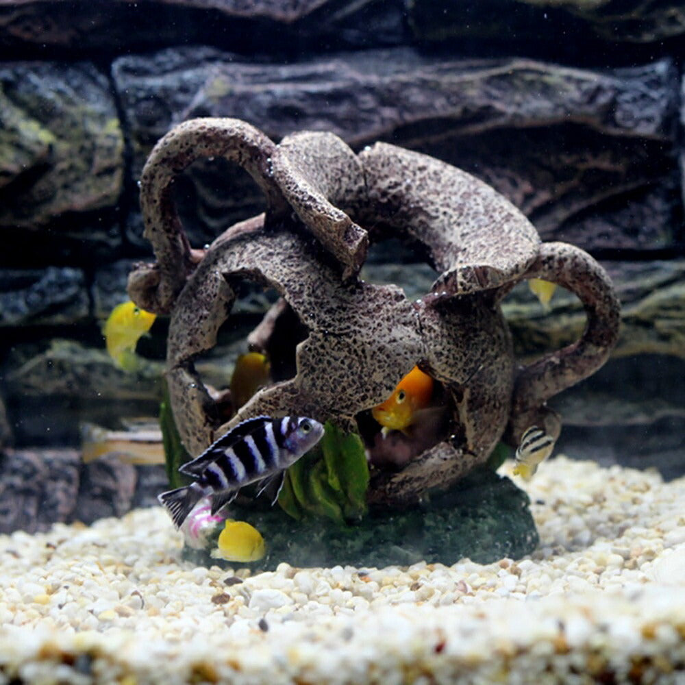 アクアリウム 割れた壺 壷 ツボ オブジェ 水槽 置物 インテリア 熱帯魚 魚 熱帯雨林 海水魚 淡水魚 ネオンテトラ グッピー エンゼルフィッシュ ピラルク アロワナ 水族館 アクアリウムデコレーション 水槽内インテリア 水槽用品