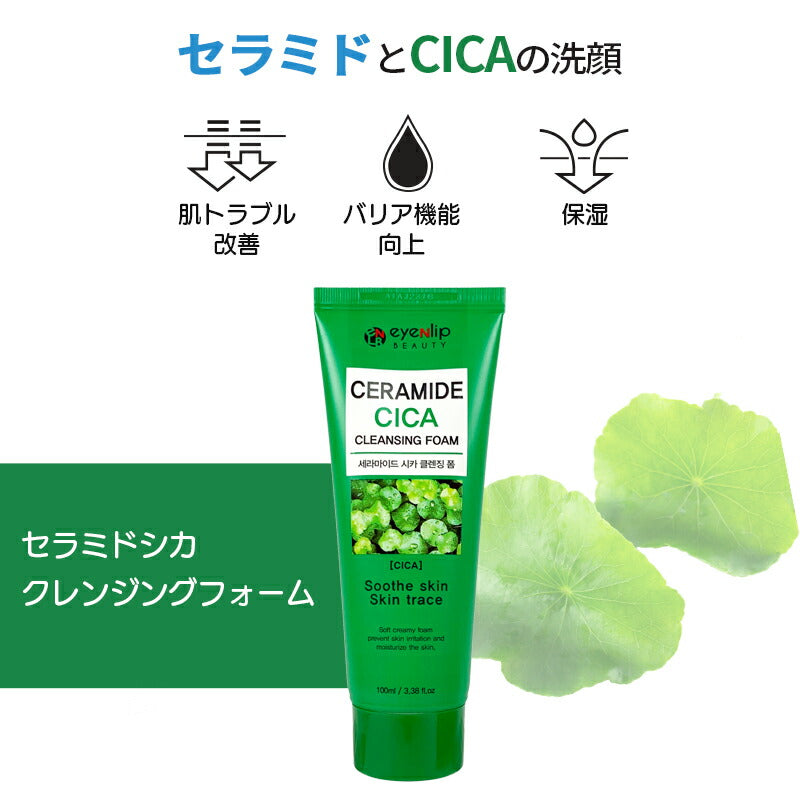 【2個セット/送料込み】セラミド クレンジング フォーム CICA 100ml×2個 洗顔 シカ ツボクサ 乾燥 敏感 低刺激 Wクレンジング メイク落とし 化粧落とし 洗顔料 洗顔フォーム メイクオフ eyenlip アイアンリップ アインリップ 韓国製 韓国コスメ 定形外 送料込み