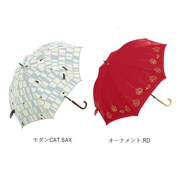 【モダンCAT.SAX】 傘 レディース ジャンプ 通販 長傘 軽量 おしゃれ ジャンプ傘 60cm 8本骨 耐風 グラスファイバー 丈夫 傘 雨傘 ワンタッチ 大人 かわいい 通勤 通学 婦人傘 女性用 ワールドパーティ
