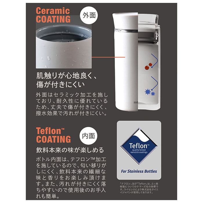 【グレー・ボトル】 ボトル 水筒 ミニ 通販 ステンレスボトル ミニ 350ml 保冷 保温 マイボトル ダイレクトボトル 直飲み 直飲み おしゃれ かっこいい ブランド ミルテ 大人 小さめ メンズ レディース CB