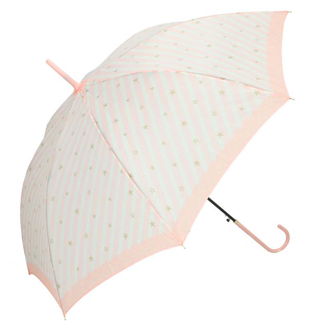 【ピンク・27140.ストライプ/スター】 傘 レディース 長傘 通販 58cm 長傘 可愛い amusant sous la pluie 軽量 シンプル おしゃれ 大人 かわいい 通勤 通学 軽い ジャンプ傘 グラスファイバー骨 丈夫 折れにくい 雨傘