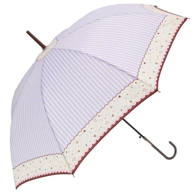 【パープル・23230.ハートストライプ】 傘 レディース 長傘 通販 58cm 長傘 可愛い amusant sous la pluie 軽量 シンプル おしゃれ 大人 かわいい 通勤 通学 軽い ジャンプ傘 グラスファイバー骨 丈夫 折れにくい 雨傘