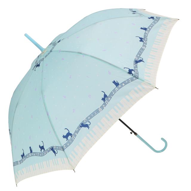 【スカイ・27180.メロディキャッツ】 傘 レディース 長傘 通販 58cm 長傘 可愛い amusant sous la pluie 軽量 シンプル おしゃれ 大人 かわいい 通勤 通学 軽い ジャンプ傘 グラスファイバー骨 丈夫 折れにくい 雨傘