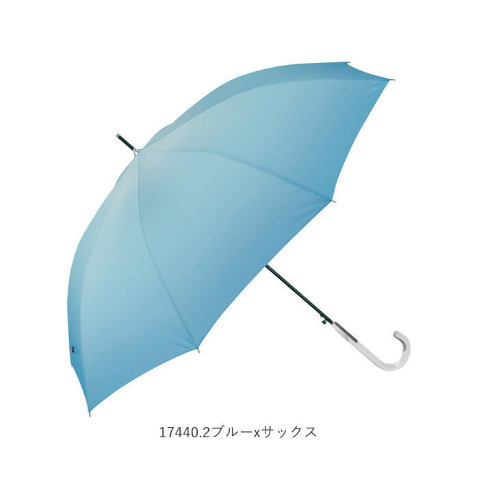 【17440.2ブルーxサックス・長傘60cm】 傘 レディース 長傘 通販 おしゃれ 60cm ワンタッチ 8本骨 ジャンプ かわいい 雨傘 耐風 スリム 丈夫 女の子 グラデーション ブランド アミュゾンスーラプルイ amusant sous la pluie