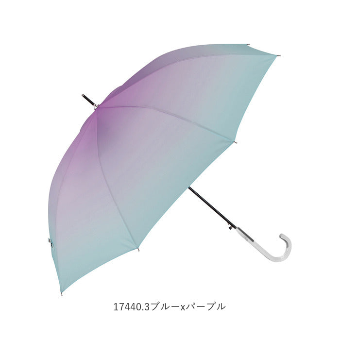 【17440.2ブルーxサックス・長傘60cm】 傘 レディース 長傘 通販 おしゃれ 60cm ワンタッチ 8本骨 ジャンプ かわいい 雨傘 耐風 スリム 丈夫 女の子 グラデーション ブランド アミュゾンスーラプルイ amusant sous la pluie