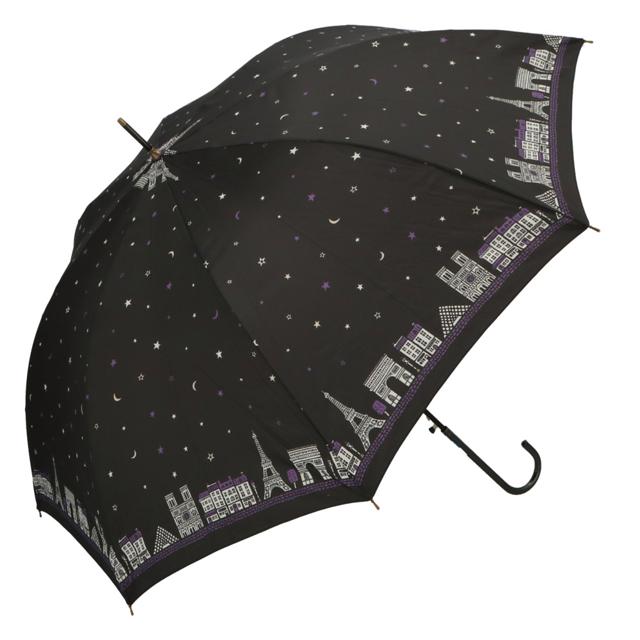 【ブラック・17180.ナイトストリート】 傘 レディース 耐風 通販 60cm 長傘 可愛い amusant sous la pluie 耐風傘 グラスファイバー骨 丈夫 壊れにくい おしゃれ 大人 かわいい 軽い 軽量 通勤 通学 シンプル スリム 雨傘